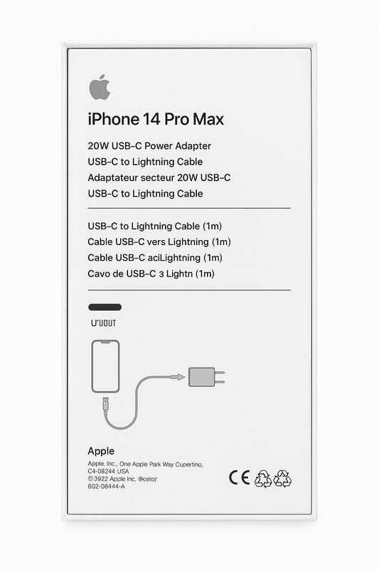 Chargeur Rapide Apple iPhone 14 Pro Max – Adaptateur USB-C 20W + Câble Lightning (1m)